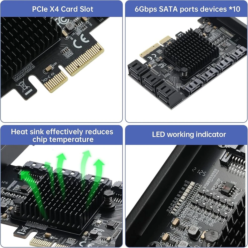 Atminties kortelė Pcie 4x 10 Sata Lizdų Plėtimosi Kortelė su Laikikliu