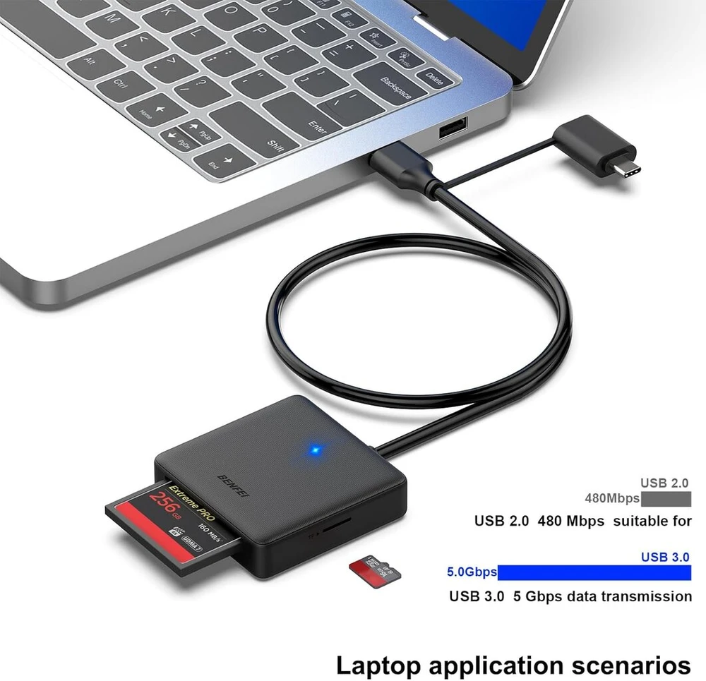 Atminties kortelių skaitytuvas, Benfei 4 viename usb usb-c į sd micro sd ms cf kortelių skaitytuvo adapteris