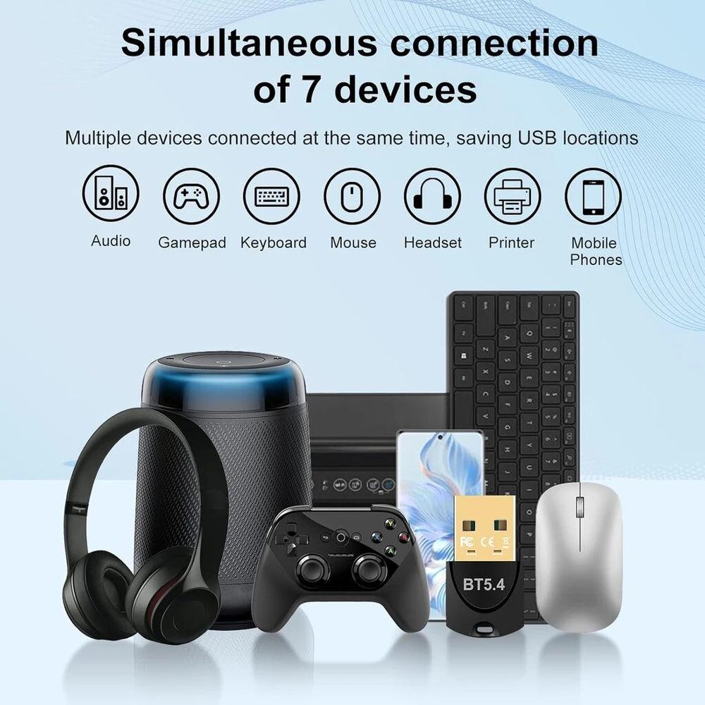 Atnaujintas Bluetooth 5.4 adapteris, Usb Bluetooth dongle kompiuteriui, Bluetooth lazdelė pelei, klaviatūrai, ausinėms, mobiliajam telefonui, planšetiniam kompiuteriui, valdikliui, palaiko Windows 11/10/8.1/7
