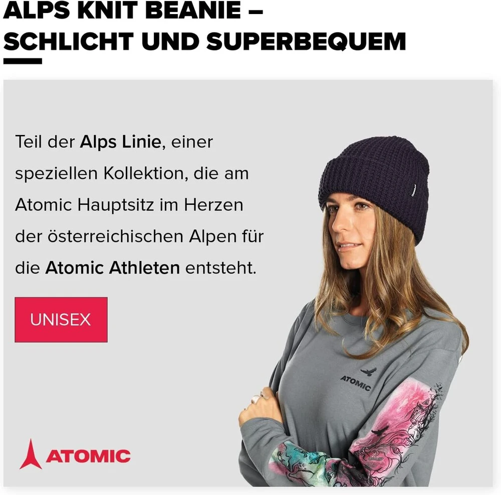 Atomic Alps megzta kepurė, megzta kepurė vyrams ir moterims, minkštos ir kvėpuojančios kepurės, šilta žieminė kepurė pagaminta iš odai draugiškos medžiagos, kepurė su minkštu flisu