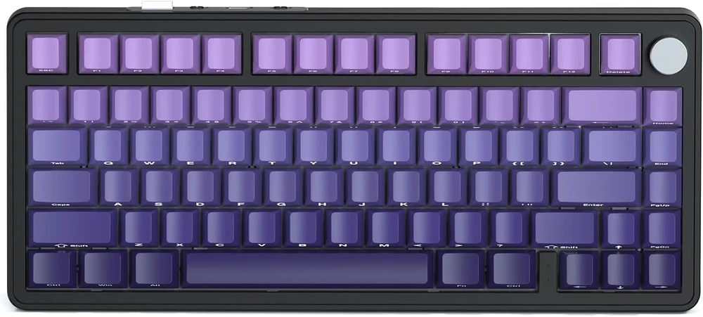 Attack Shark X85 mechaninė klaviatūra su tarpikliais ir sukamuoju valdikliu, 75% belaidė žaidimų klaviatūra su penkių sluoksnių paminkštinimu, Bt5.0/2.4g/usb-c, Rgb, karštai keičiama, Pbt klavišų dangteliai (violetinė)