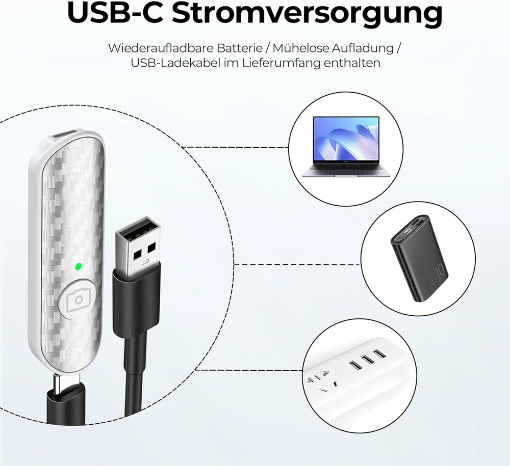 Atumtek bluetooth nuotolinio valdymo pultas su anglies pluošto dizainu, įkraunamas kameros nuotolinio valdymo pultas, skirtas ios ir android išmaniesiems telefonams, kompaktiškas ir nešiojamas, su type-c įkrovimu, 10 m atstumas, bluetooth 5.0