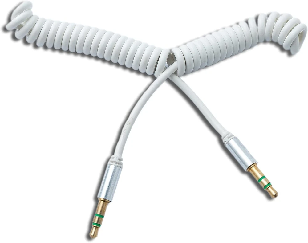 Audio laidas 3.5mm stereo lizdas, 150cm, baltas, spiralinis