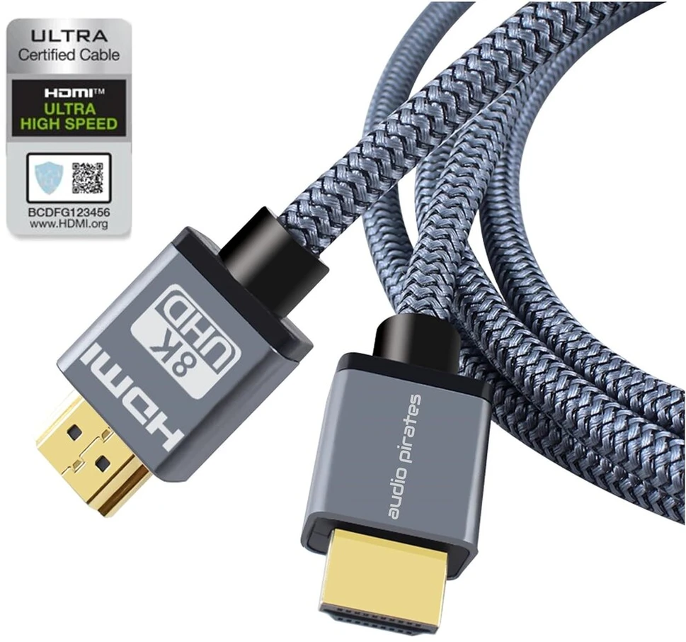 Audio Pirates lankstus itin spartus Hdmi 2.1 kabelis [2.0m] 10k 8k 60hz 4k 240hz 165hz 144hz 120hz 48gbit/s Ultra Hd | Earc Hdr 10+ Hdcp suderinamas: Dolby Vision Vrr | žaidimų Ps5/ps4/XBOX/pc (2.0m)