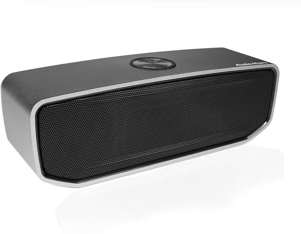 Kompiuterio kolonėlės Audioaffairs aliuminio korpuso bt 010 bluetooth garsiakalbis (nešiojamas garsiakalbis, įmontuota įkraunama baterija ir bass reflex sistema aux in ir garsiakalbis) (sidabrinis)