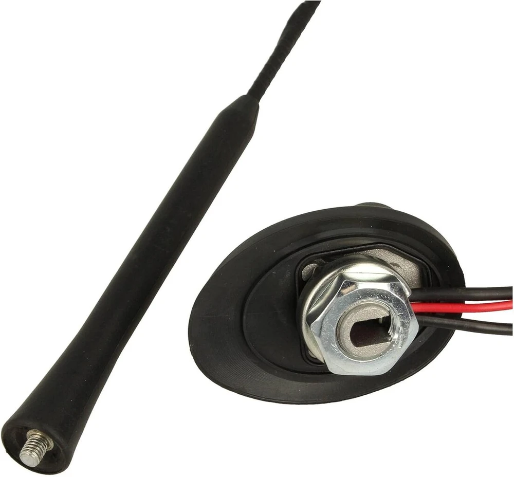Audioproject A284 universali automobilinė antena 28 cm su pagrindu 16 V antenos stiprintuvu, 5 m maitinimo kabeliu, skirta automobilio stogui, automobilio radijui, suderinama su Vw Golf 4 5 6 Passat Polo Audi Opel Corsa Astra Ford Bmw Mini