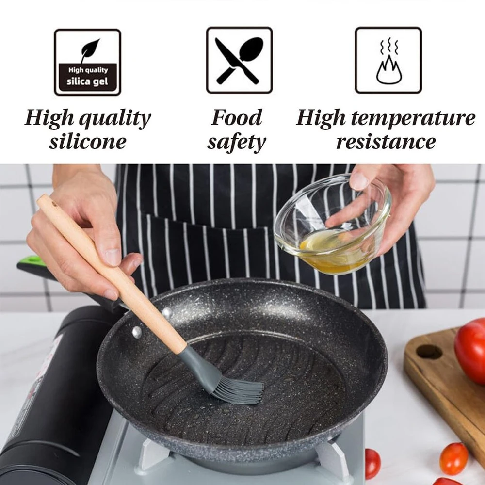 Auefudq silikoninis teptukas konditerijai - [100% be plastiko] silikoninis teptukas su medine rankena - kepimui ir grilinimui - aukščiausios kokybės maistinis virtuvinis teptukas - 100% be Bpa ir atsparus karščiui iki 200°c