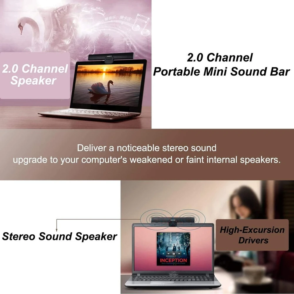 Kompiuterio kolonėlės Auelek Pc garsiakalbis, Usb kompiuterio garsiakalbis, mini soundbar garsiakalbis, Usb maitinimo šaltinis, stereo garsas su stovu ir spaustuku stacionariam kompiuteriui Ps4 planšetiniams kompiuteriams nešiojamam kompiuteriui Checkout Switch