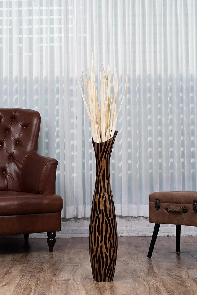 Aukšta grindų vaza 90 cm, mango medis, ruda
