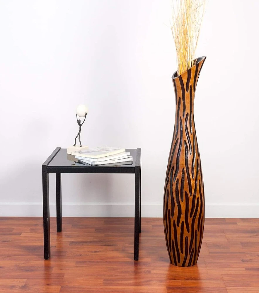 Aukšta grindų vaza 90 cm, mango medis, ruda