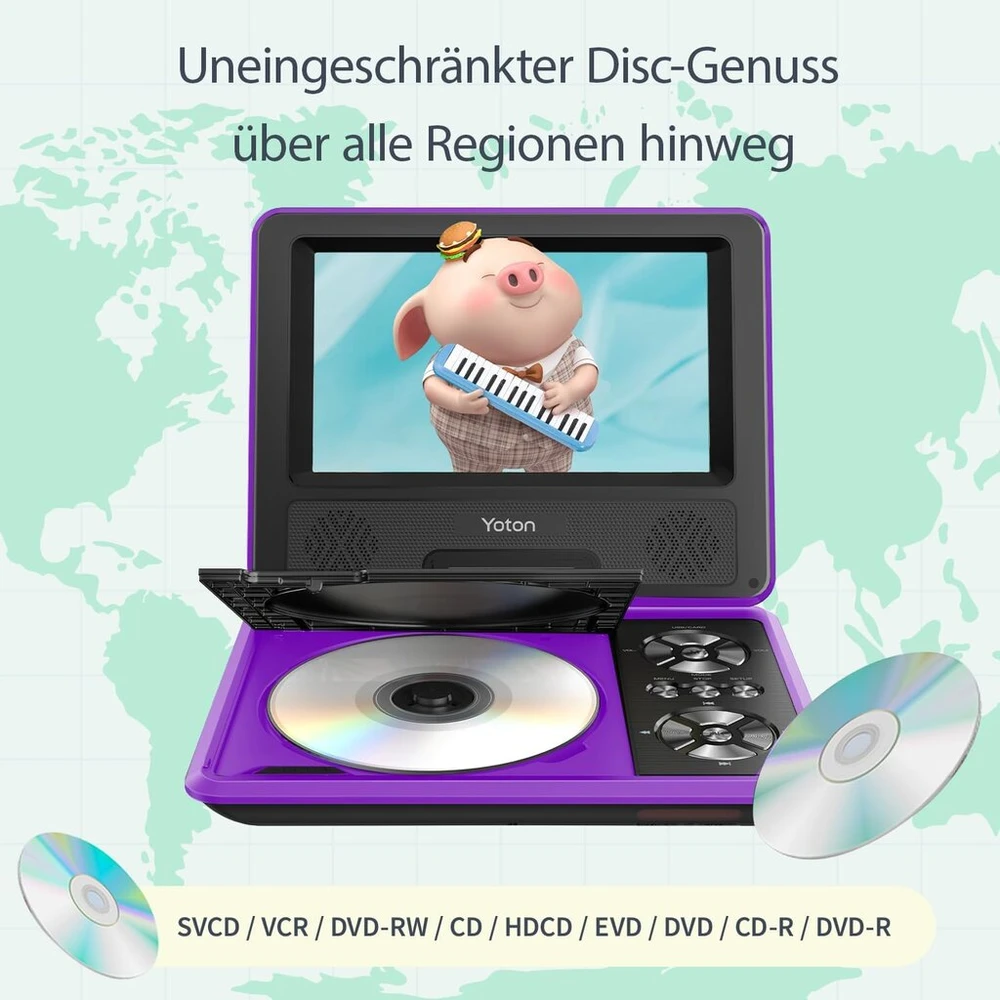 Ausinės Nešiojamas Dvd grotuvas Yoton 9.5 colių, automobilinis, su 7.5 colių Hd ekranu