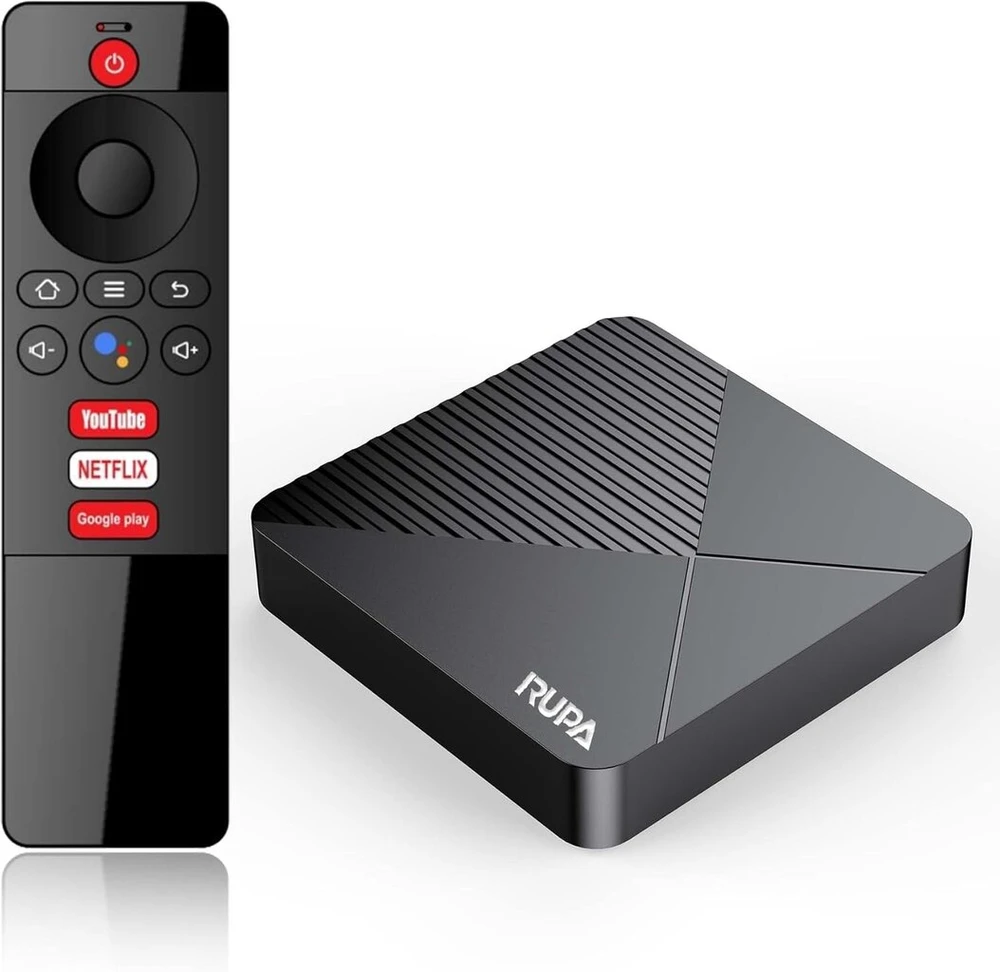 Ausinės Rupa Android Tv Box 11.0, 2024 Smart Tv Box 2gb Ram 16gb Rom Palaiko Hdr10.0 Wifi5 Dolby, Chromecast, Hulu, Netflix, Prime Video, Disney+ su nuotolinio valdymo pulteliu balsu, baltas