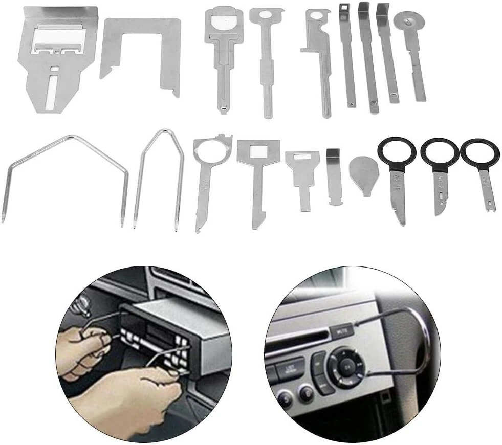 Automagnetola 38 dalių automagnetolos išėmimo įrankių rinkinys, audio stereo cd grotuvas, radijo išėmimas, įdiegimo įrankių raktai iš anglinio plieno (raudonas)