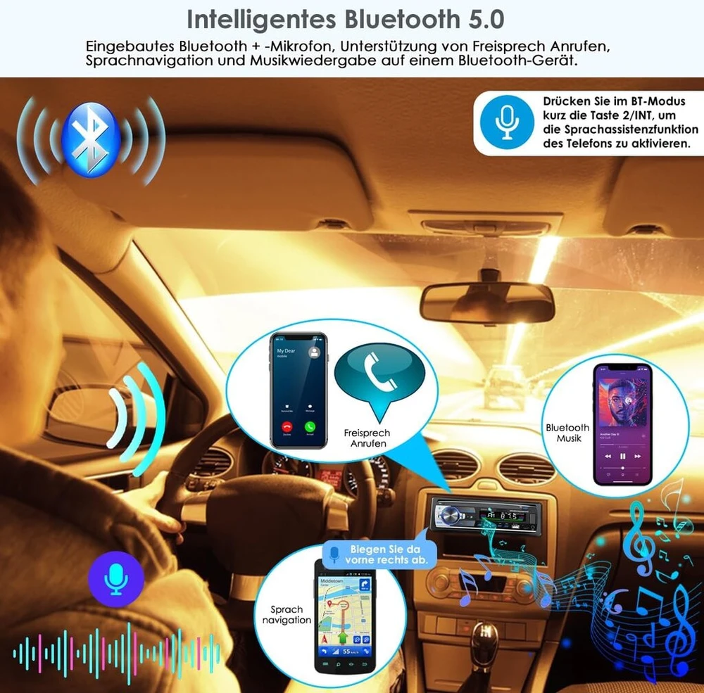 Automagnetola Automobilio radijas su Bluetooth, 7 spalvos, 1din, Mp3, Fm, Aux, Tf