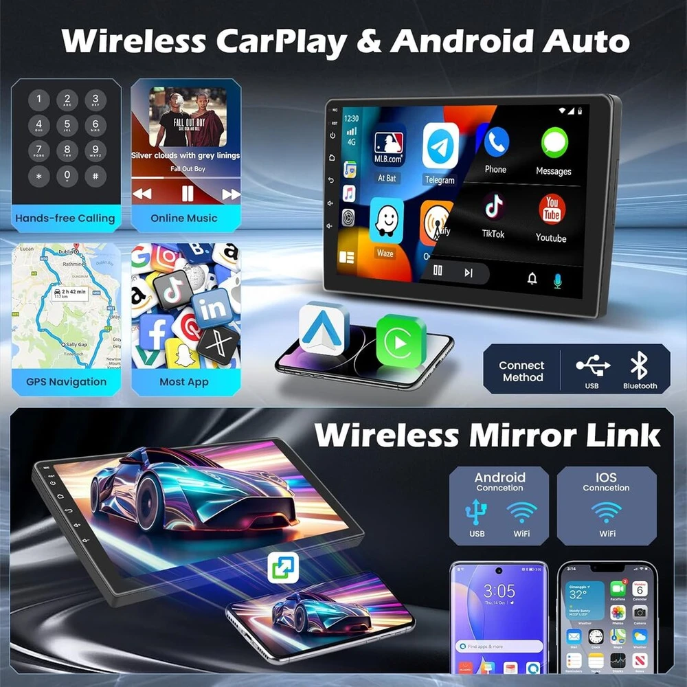 Automagnetola Hikity 4g + 64g Android automobilinis radijas Peugeot 406 1999-2004 su 9 colių jutikliniu ekranu, stereo 2 Din su belaidžiu Carplay Android Auto Fm/rds radiju Bt Gps Wifi Swc Mirror Link + atbulinės eigos kamera + mikrofonas