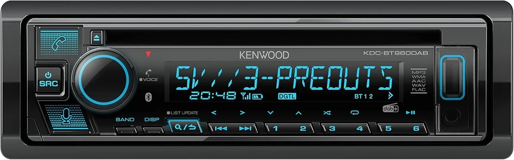 Automagnetola Kenwood Kdc-bt960dab cd automobilinis radijas su Dab+ ir bluetooth laisvų rankų įranga (usb, aux-in, 3 x pre-out 5v, amazon alexa, garso procesorius, 4 x 50 w, var apšvietimas, Dab+ antena)