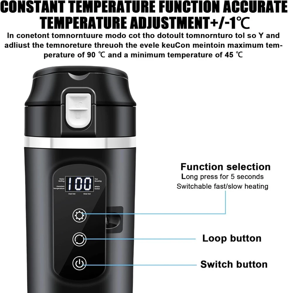 Automobilinis virdulys 500ml, 12v/24v, Lcd, temperatūros reguliavimas