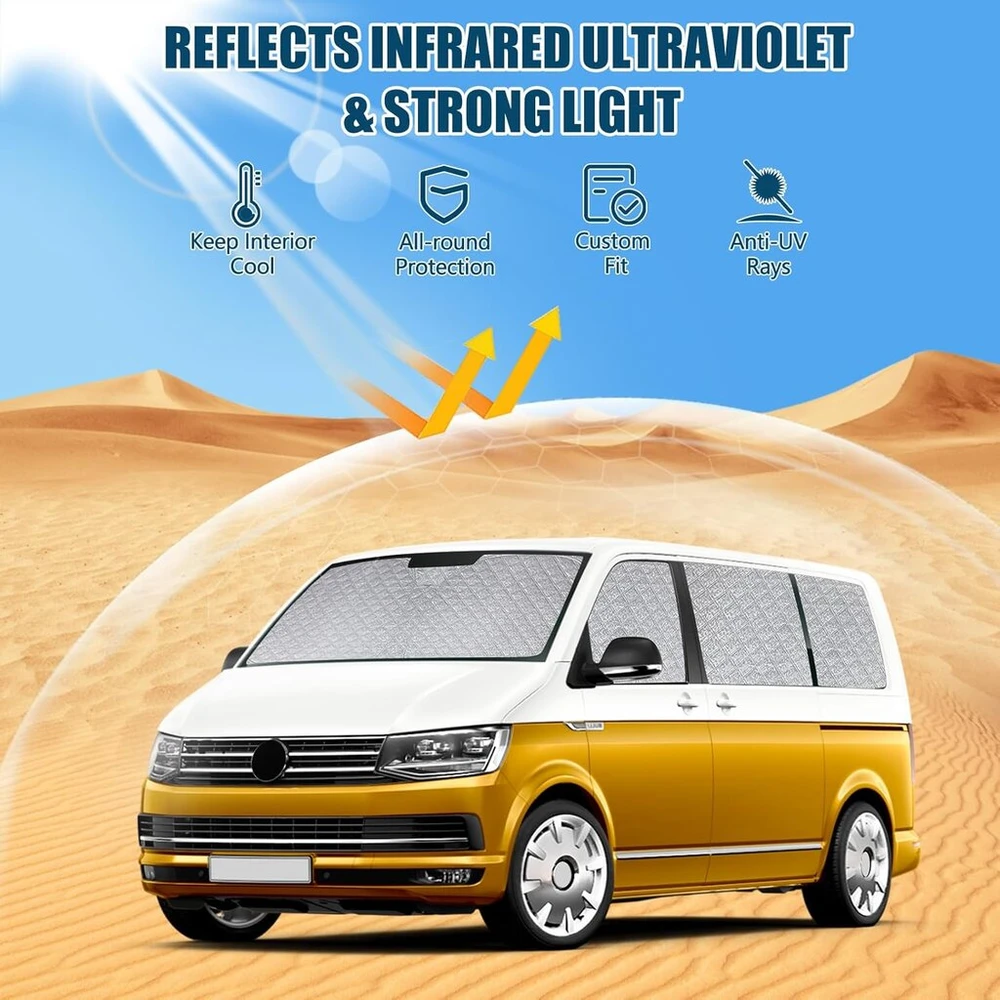 Automobilio saulės skydelio pakeitimas, skirtas vw t5 t6 swb, 8 vnt. sulankstomų saulės atspalvių rinkinys automobilio vidiniam dangčiui, priekinio stiklo uždangalas, blokuojantis 99% uvr ir išlaikantis vėsesnę transporto priemonę