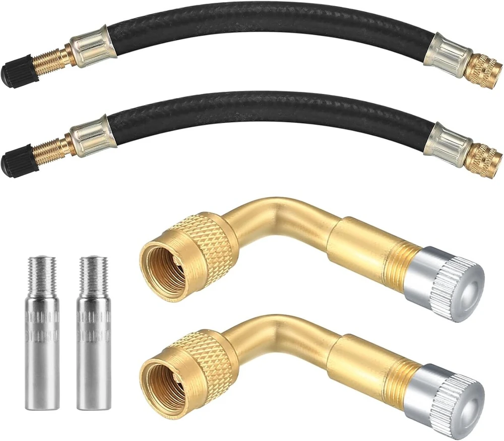 Automobilio ventilio prailgintuvas, padangų ventilio prailginimo adapteris su dangteliais, 90 laipsnių kampo ventilis, 180 mm lankstus guminis padangų ventilio prailgintuvas, varinis ventilio adapteris automobiliui, motociklui, dviračiui