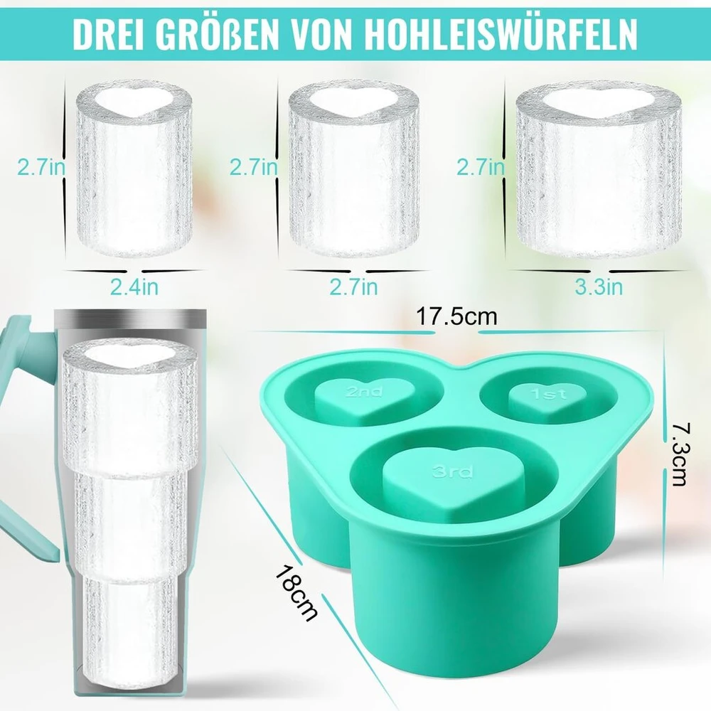 Avaloy Stanley Cup ledo kubelių padėklo priedai, daugiafunkcinė ledų puodelio forma, skirta Stanley Cup ledo kubeliams, skirta 40 oz gertuvei, silikoninis ledo kubelių padėklas su dangteliu ir konteineriu