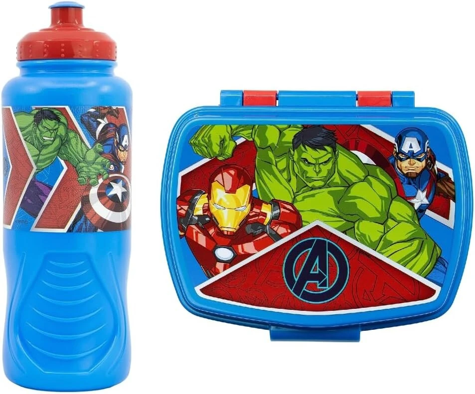 Avengers Marvel pietų rinkinys vaikams, 2 vnt., be Bpa, daugkartinio naudojimo, be Bpa, buteliukas ir pietų dėžutė