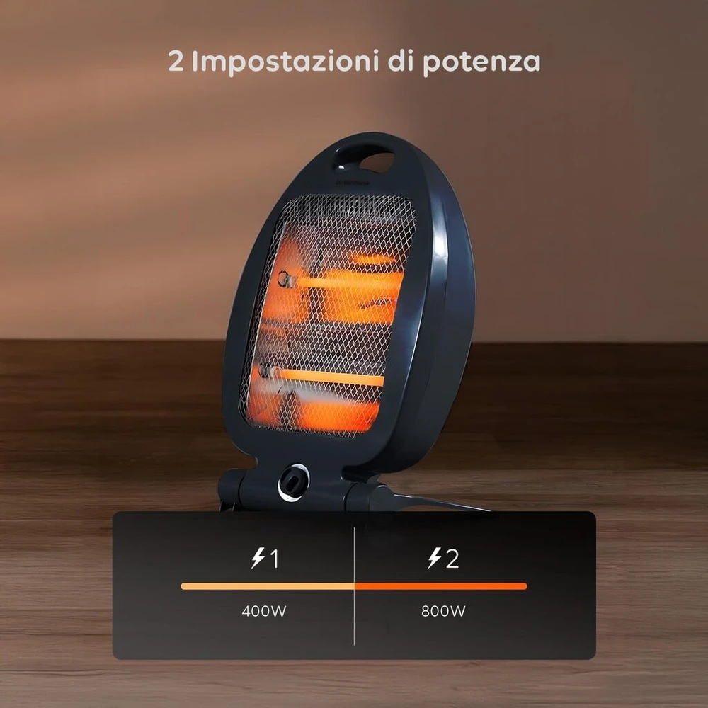 Avilia kvarcinis elektrinis šildytuvas su 2 šildymo nustatymais 400/800w - idealiai tinka miegamojo, vonios kambario ar biuro šildymui su apsaugos nuo apvirtimo pagrindu, saugos sistema ir rankena - 25 x 14 x 35 cm