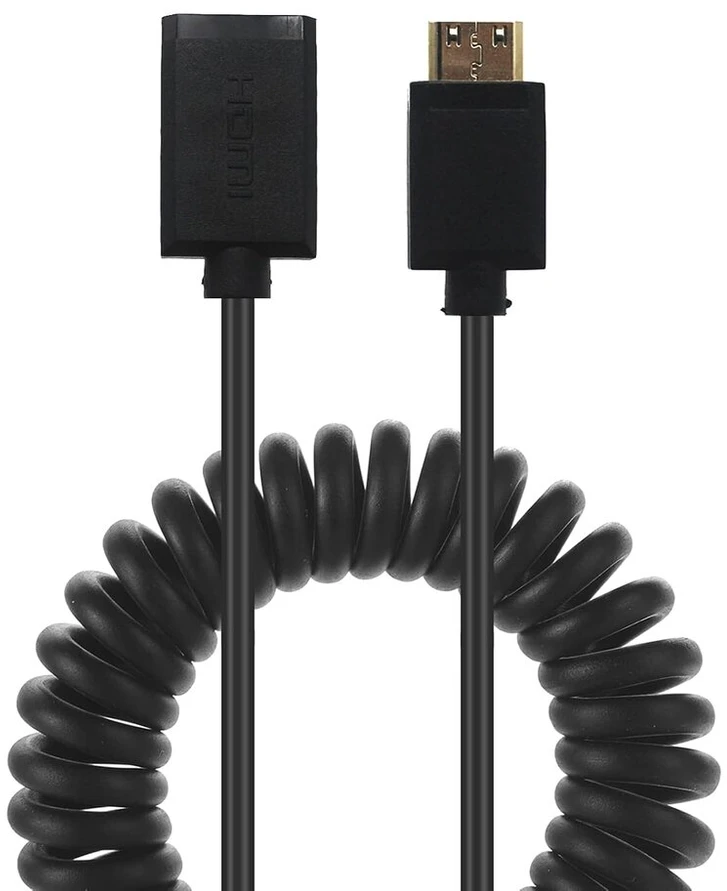 Awaduo standartinis hdmi 2.0 į mini hdmi kabelis, ultra cord hdmi female į mini hdmi spyruoklinis kabelis 4k @ 60hz, palaiko kamera/planšetinį kompiuterį/nuc rinkinį (1.8m)