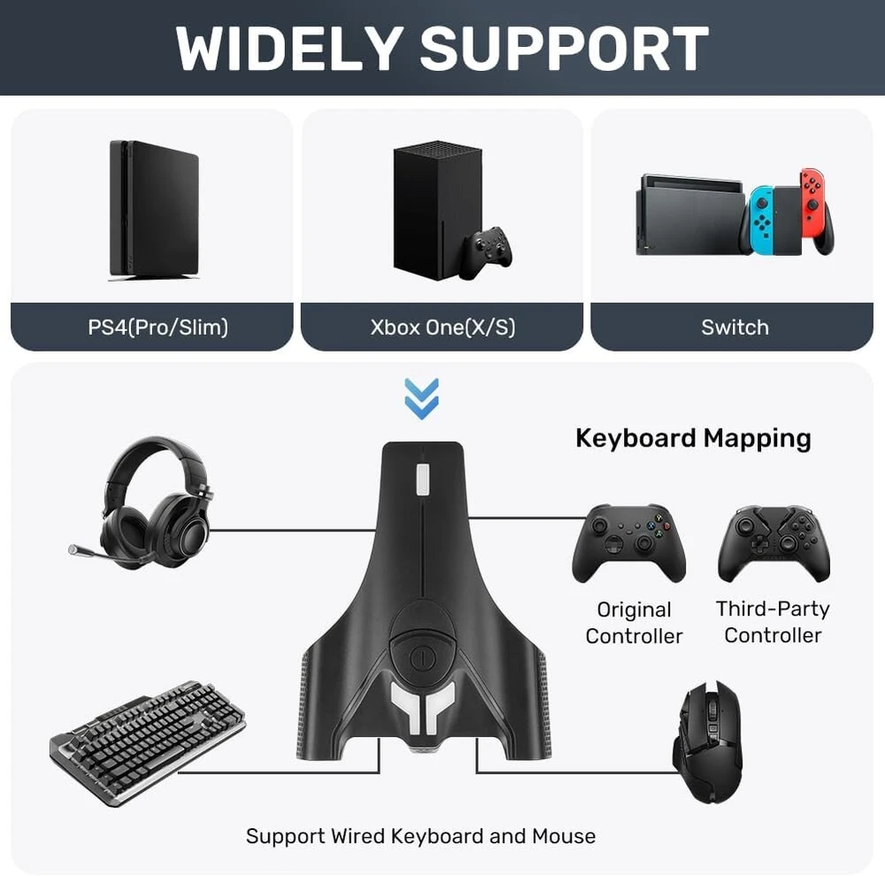 Axfee Klaviatūros ir pelės konverteris N Switch, adapteris pelės klaviatūros konverteris, skirtas N-switch/ps3/ps4/XBOX One/XBOX 360, žaidimų klaviatūros pelės konverteris konsolei