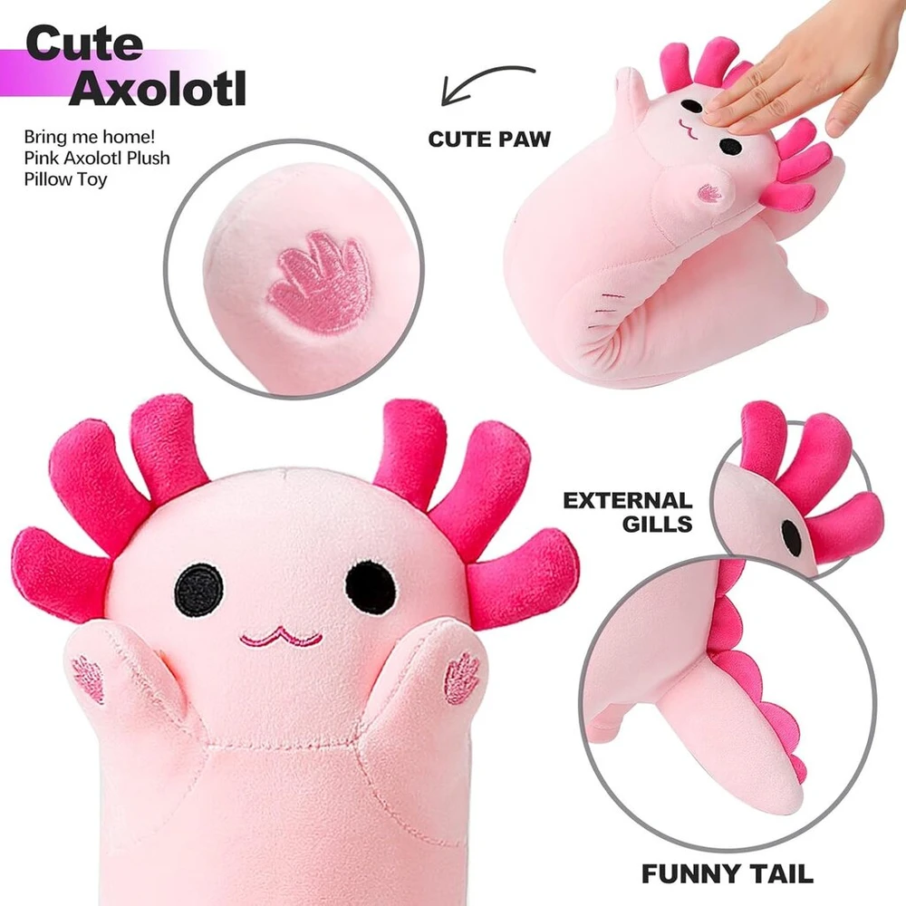Axolotl pliušinis žaislas, minkštas žaislas - kawaii pliušinė pagalvėlė - dovana vaikams mergaitėms nuo 12 metų (rožinis, 50 cm)
