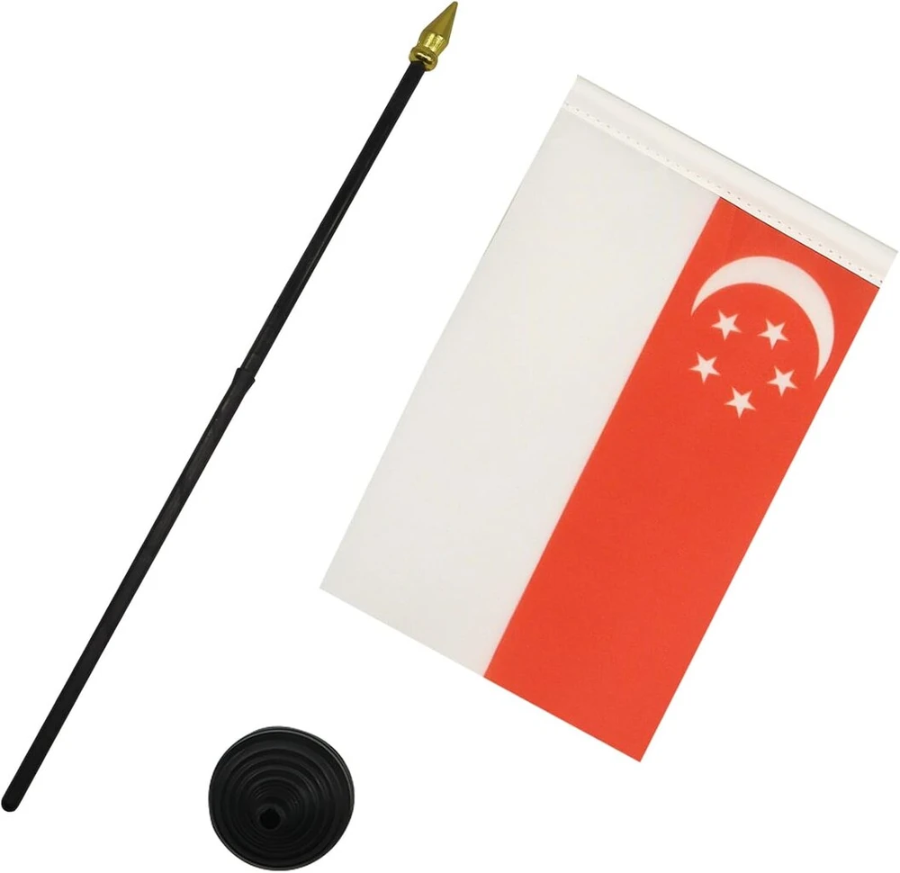 Az flag singapūro stalo vėliava 4'' x 6'' - singapūro stalinė vėliava 15 x 10 cm - auksinė ieties viršūnė