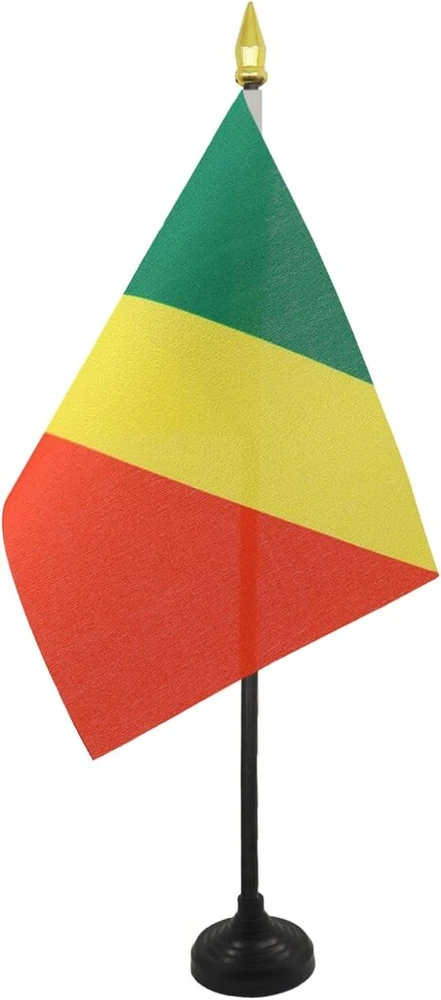 Az flag - stalo vėliava Kongo respublika - 15 x 10 cm auksinis stovas - Kongo stalo vėliava 10 x 15 cm - vėliavos