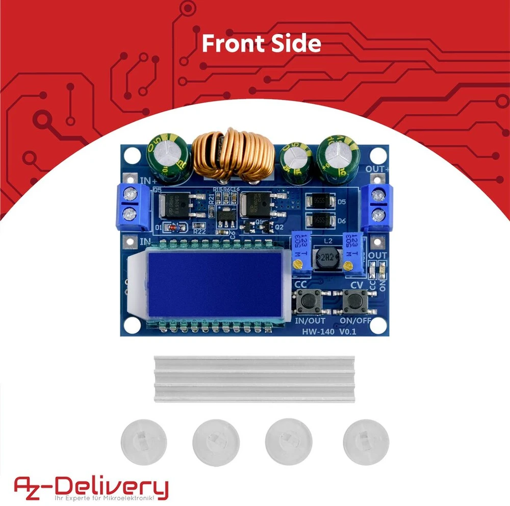 Azdelivery hw-140 dc-dc buck boost galios keitiklis automatinis step up/down, voltų ir amperų matuoklis lcd ekranas, įtampos keitiklis 3a 5.5v-30v į 0.5v-30v suderinamas su arduino, įskaitant e-knygą!