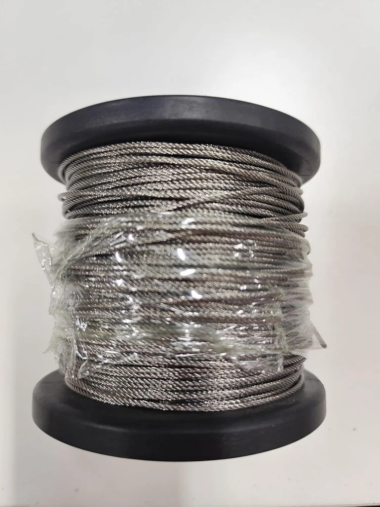 Azkeegrey 1.5mm trosas, 100m 304 nerūdijančio plieno trosas, nerūdijančio plieno viela 7 x 7 gijos, nerūdijančio plieno viela su 100 užspaudžiamų gnybtų kilpomis, 158kg trūkimo stipris