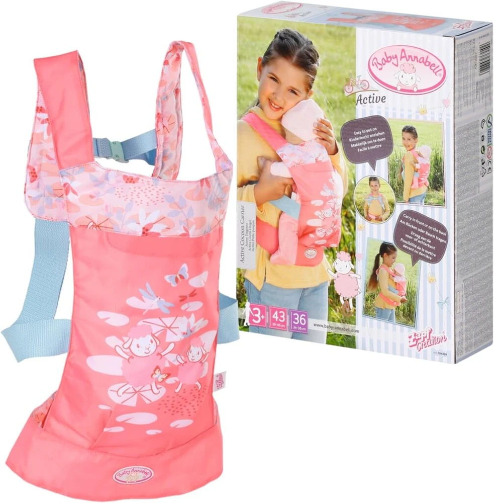 Baby Annabell Active 704226 Zapf Creation nešyklė lėlėms su reguliuojama dirželių sistema įvairiems vaikų dydžiams