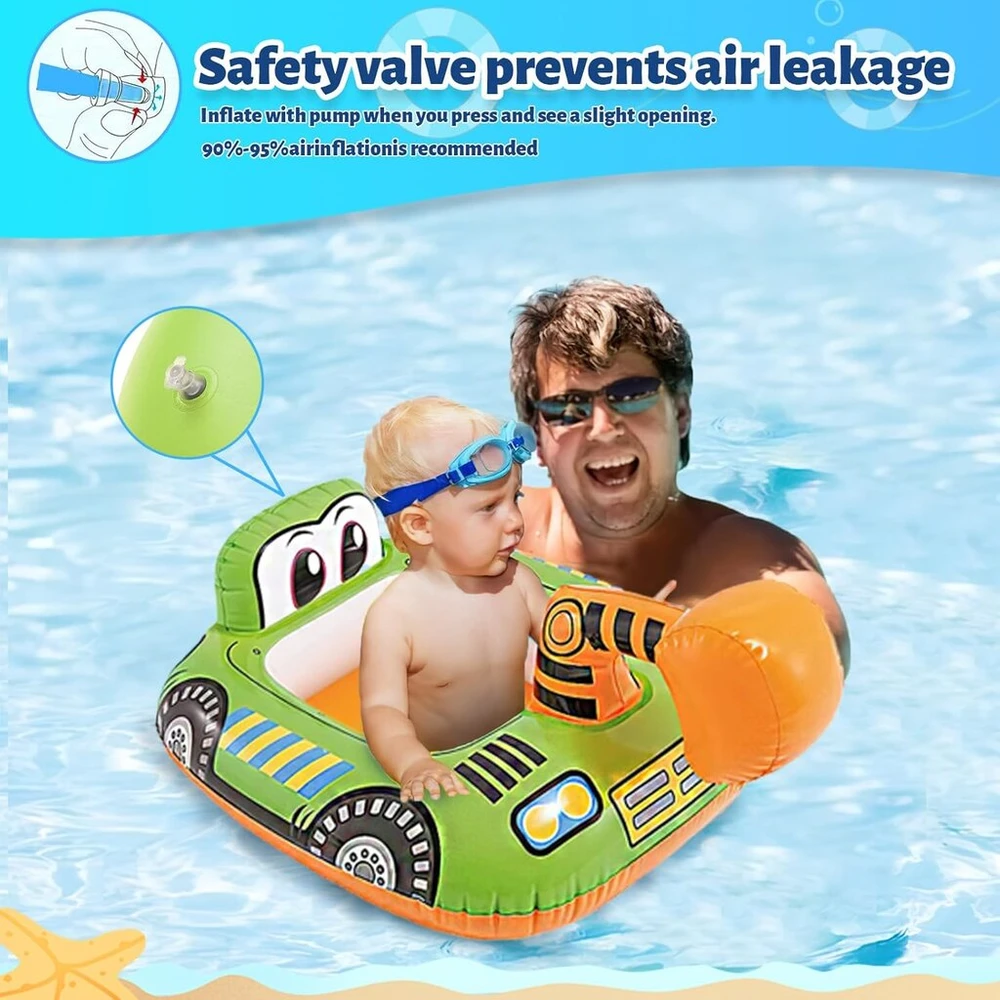 Baby Swimming, dellyy plaukiojimo ratas, pripučiamas animacinis plaukimo ratas kūdikiams, pripučiamas plaukimo pagalbos ratas su sėdyne, skirtas 6 mėnesių – 3 metų amžiaus plaukimo treniruotėms (ekskavatorius)
