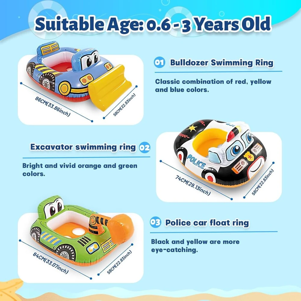 Baby Swimming, dellyy plaukiojimo ratas, pripučiamas animacinis plaukimo ratas kūdikiams, pripučiamas plaukimo pagalbos ratas su sėdyne, skirtas 6 mėnesių – 3 metų amžiaus plaukimo treniruotėms (ekskavatorius)