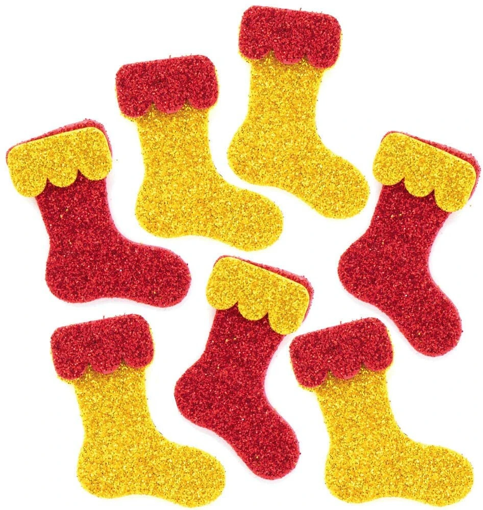 Baker Ross Ax311 Kalėdinės blizgančios putplasčio gumos lipdukai kojinėms - 100 vnt. pakuotė, šventinės meno ir amatų priemonės rankdarbiams ir dekoravimui Kalėdų laikotarpiu
