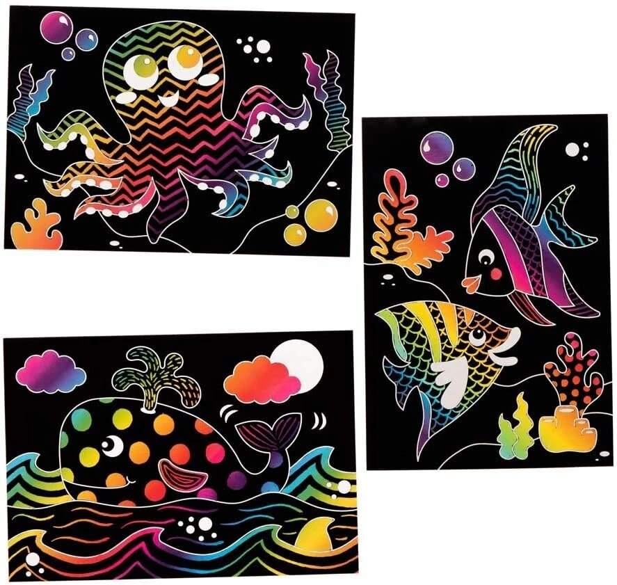 Baker Ross fe310 povandeninis pasaulis scratch art vaikams, kūrybinės veiklos vaikams, meno rinkinys kūrybingiems protams (8 vienetai) - vidutinis
