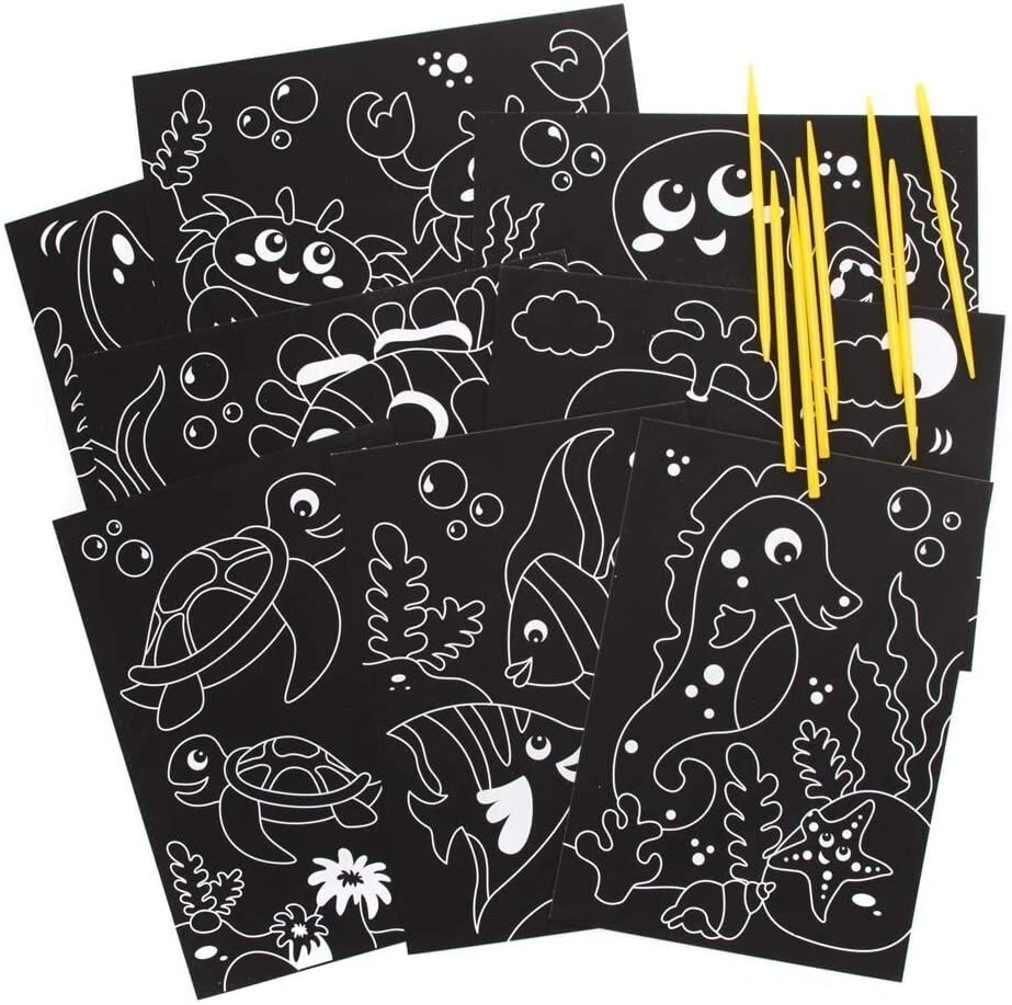 Baker Ross fe310 povandeninis pasaulis scratch art vaikams, kūrybinės veiklos vaikams, meno rinkinys kūrybingiems protams (8 vienetai) - vidutinis