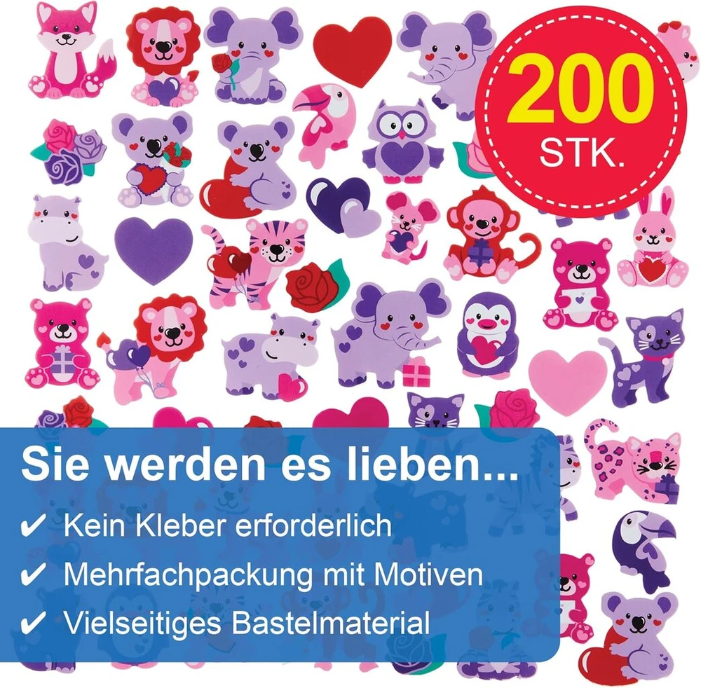Baker Ross Fx109 lipdukų rinkinys „jungle Animal“ su širdelėmis, 200 vnt., skirtas vaikų rankdarbiams ir dizainui