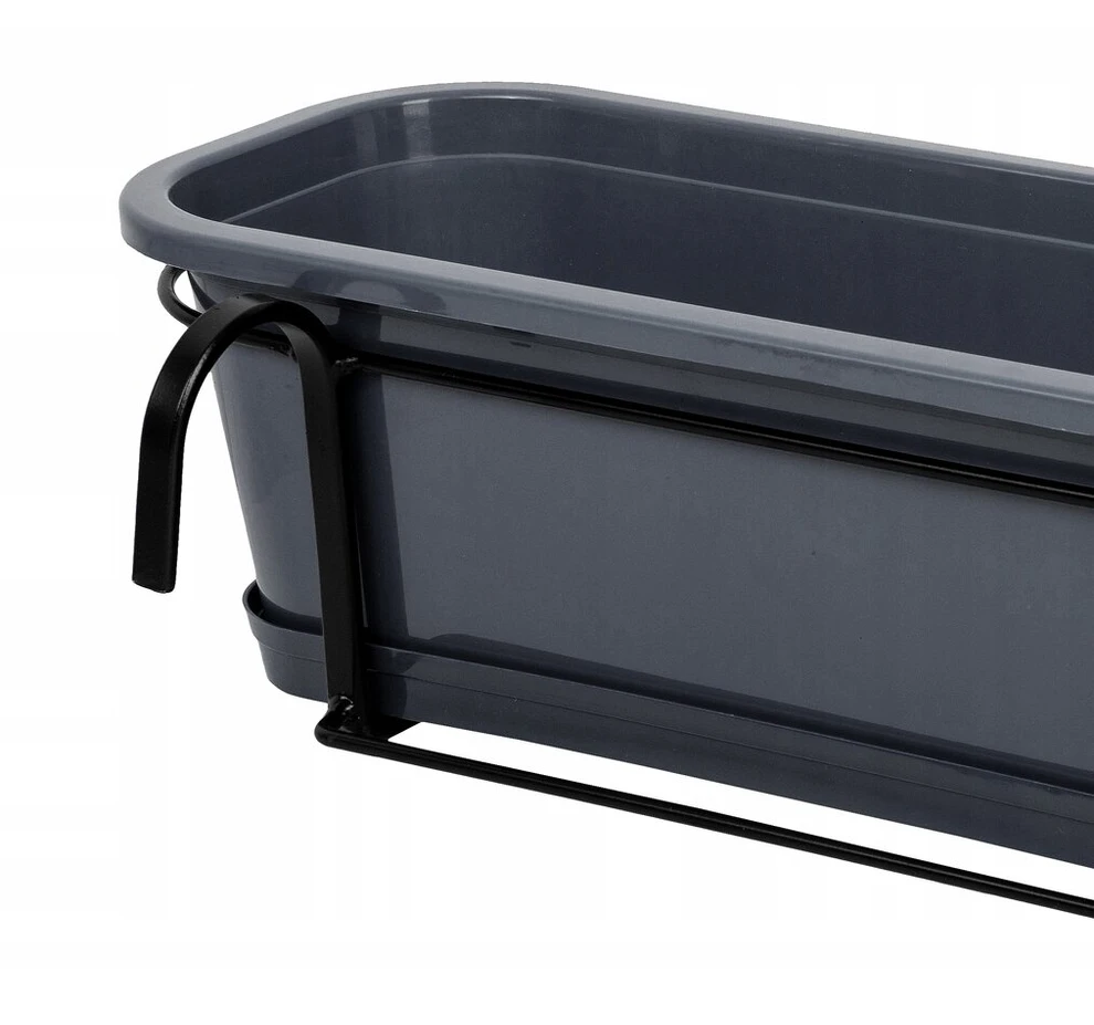 Balkono lovelis gėlėms, 60 cm, su kaltine rankena, pilkas