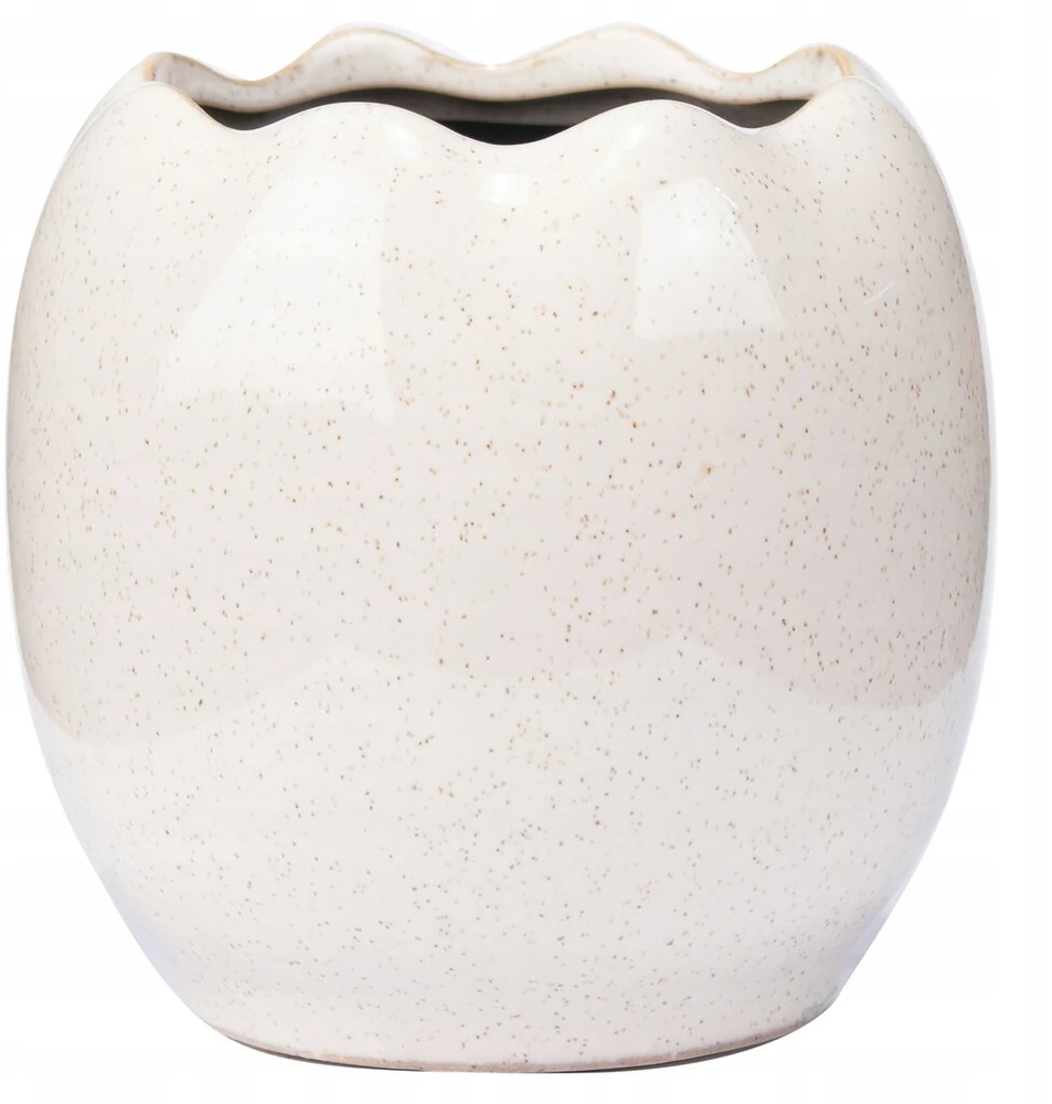 Balta keraminė vazonėlė 12cm, maža, apvali, blizgi