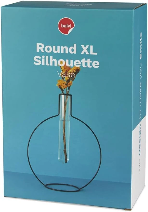 Balvi apvalios formos gėlių vaza silhouette xl, juodos spalvos, dekoratyvinė stiklo ir metalo vaza, originali mėlyna