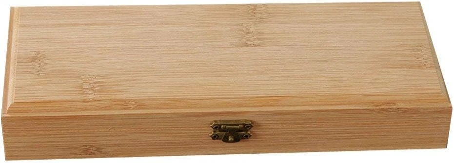 Bambukinė dėžutė su atverčiamu dangteliu - stačiakampė medinė dėžutė su užraktu ir stalčiumi - 26,5 x 10 x 4 cm dėžutė auskarams