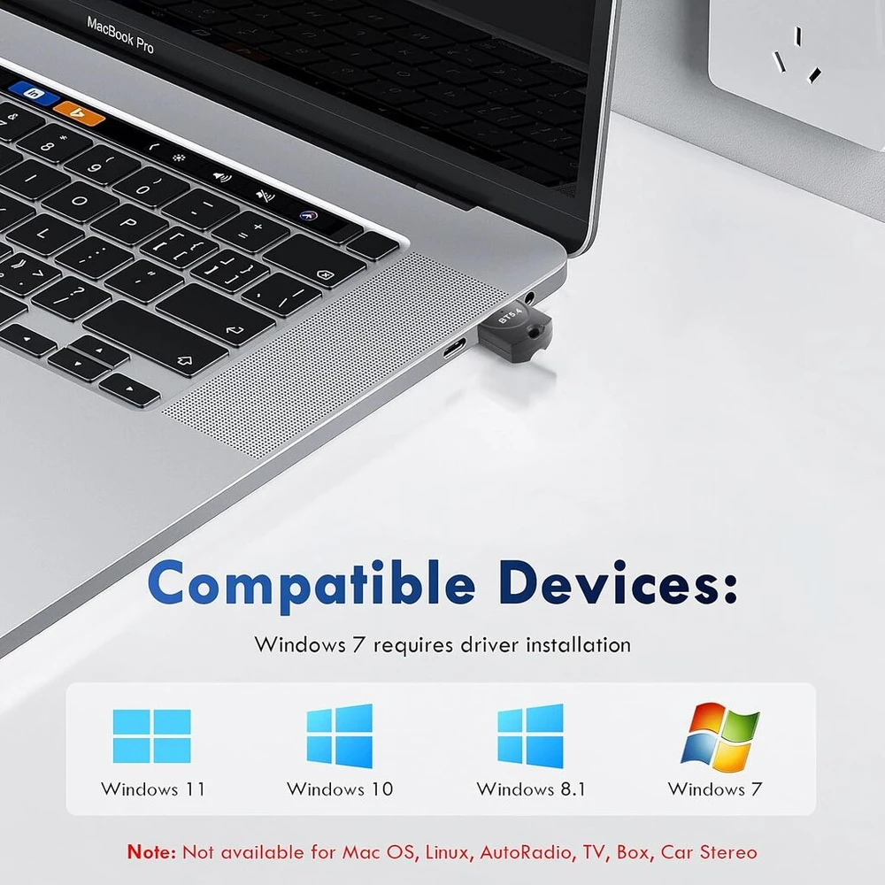 Banaone Bluetooth adapteris Pc, 5.4 Bluetooth dongle, skirtas pelei, klaviatūrai, ausinėms, mobiliajam telefonui, Usb Bluetooth adapterio valdiklis, Bluetooth stick, skirtas Windows 11/10/8.1/7 (a)