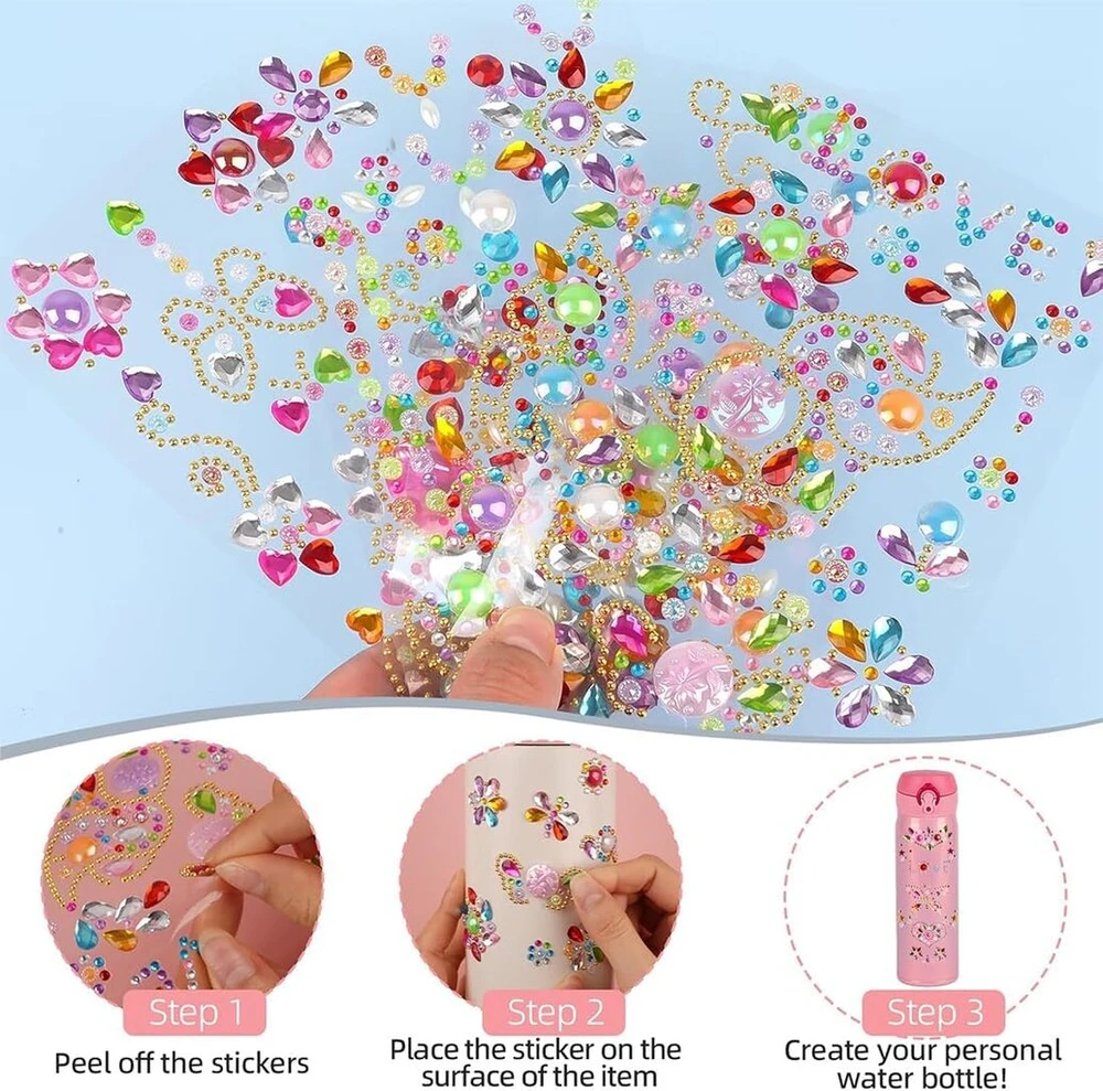 Bangbobi lipdukai su blizgučiais, lipnios blizgančios akutės rankdarbiams, 8 lapai su rhinestones, lipnios, akrilinės spalvingos