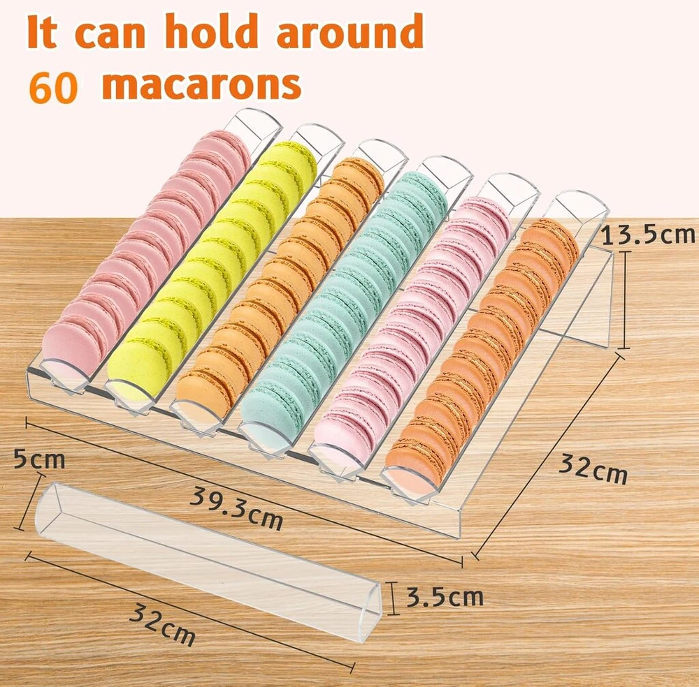 Baoshishan macaron sausainių stovas akrilinis macaron padėklas su 6 lizdais permatomas krekerių padėklas vakarėliui vestuvėms kepyklai desertų parduotuvei