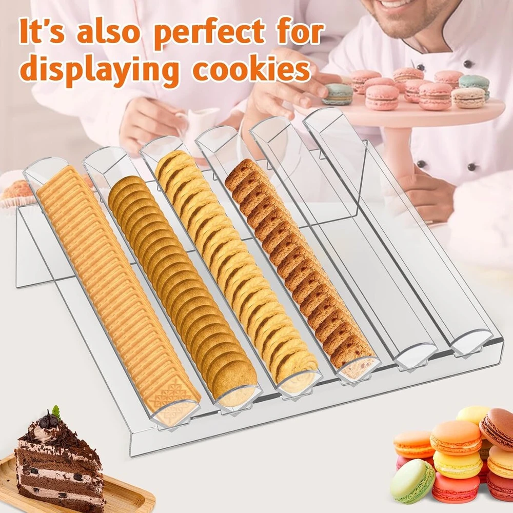 Baoshishan macaron sausainių stovas akrilinis macaron padėklas su 6 lizdais permatomas krekerių padėklas vakarėliui vestuvėms kepyklai desertų parduotuvei