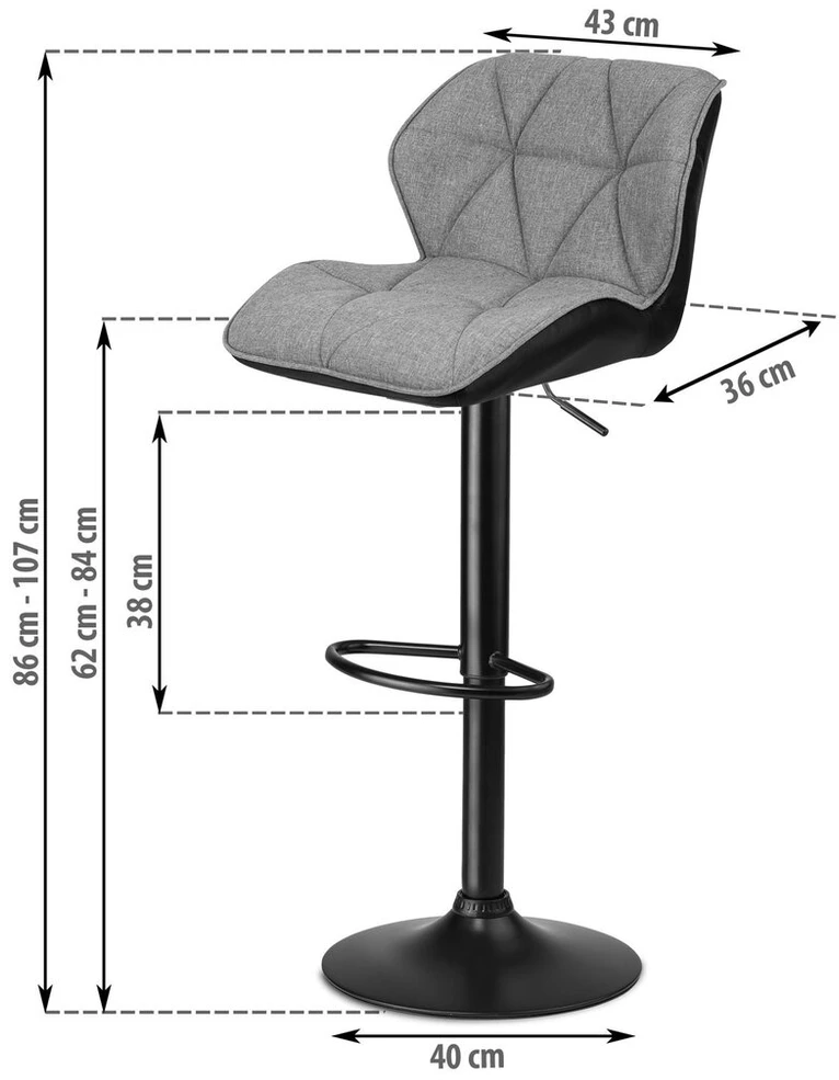 Bar Hoker su „Castel Backrest“ - 2 vienetai - juoda ir pilka