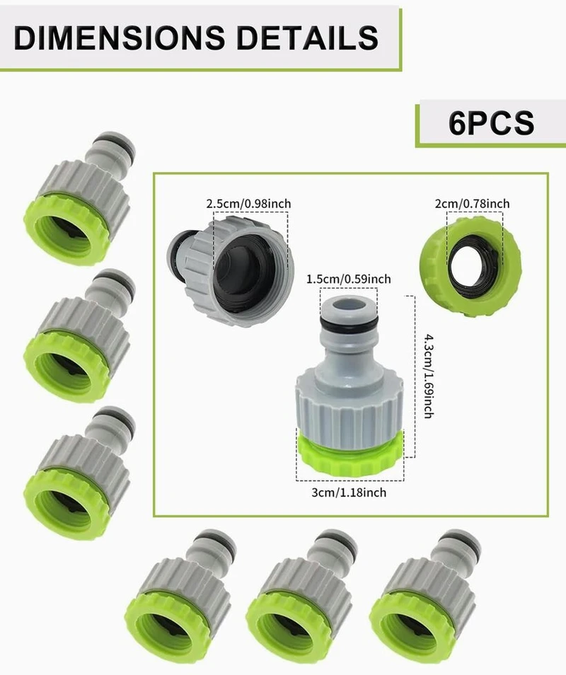 Barru 6 dalių maišytuvo adapteris, 1/2" 3/4" 2-in-1 sodo maišytuvo adapteris, žarnos jungčių rinkinys sodo laistymui, plastikinis sodo žarnos sriegio adapteris